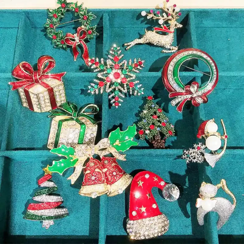 vintage Christmas brooch tree snowman pins